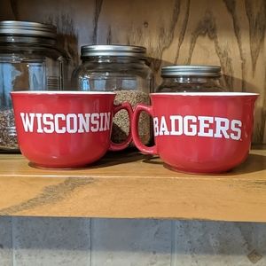 Set of 2 Wisconsin Badgers Large Mugs Soup Bowls